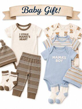 NWT Baby Essentials Baby Boy Outfit Bundle 9M 9 Piece Set Hats Socks Bodysuits
